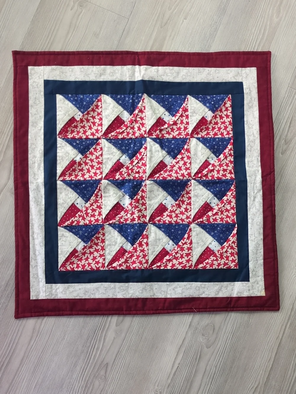 Handmade Patriotic Cathedral Window Quilt Wall Hanging 3D Americana Decor